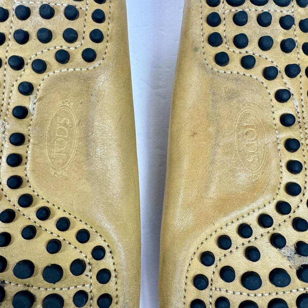 TOD's Tan 100% Leather Driving Flat Loafers with Rubber Pebble Soles Sz 35.5 - Picture 15 of 15
